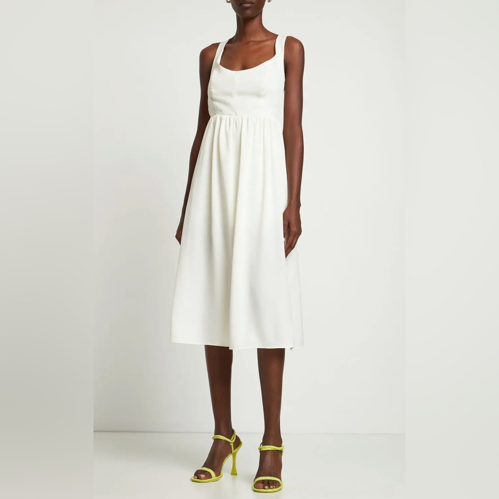 Revolve WeWoreWhat Satin Carmeuse Corset Midi Dress in Whisper White